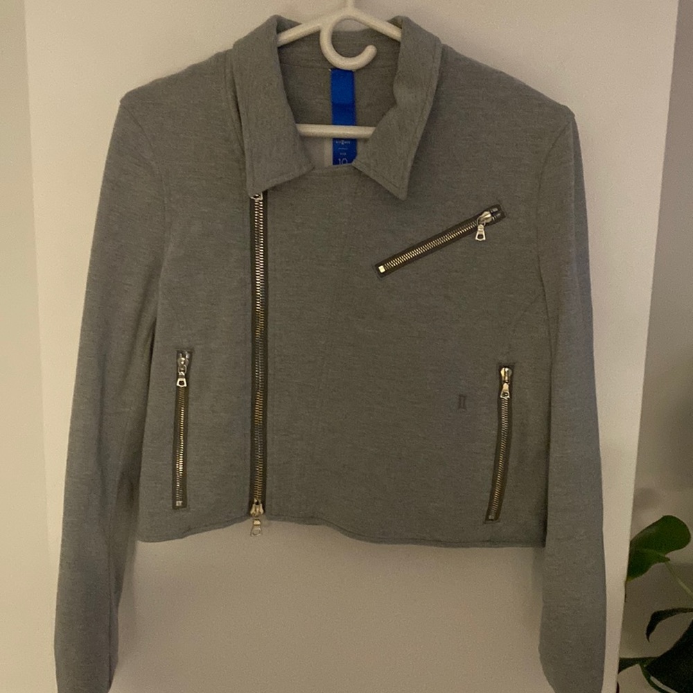 KIT AND ACE triumph Moto style, Crop Jacket, Heather Grey 6 cashmere blend - Picture 2 of 5
